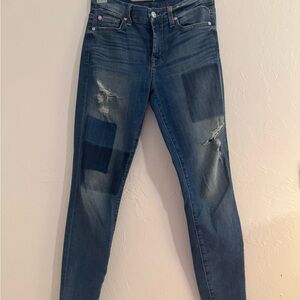 7 For All Mankind Blue Skinny Jeans with Distressed Details